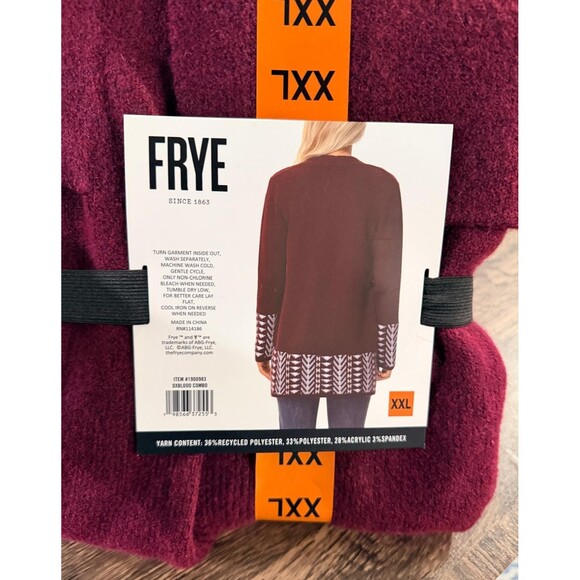 FRYE The Cozy Cardigan with Border Pattern Open Front Sweater Maroon Size XXL - Picture 3 of 4